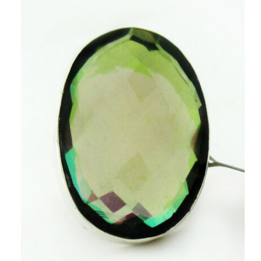 Genuine 28.64 Cts Checkerboard Tourmaline Ring .925 Silver